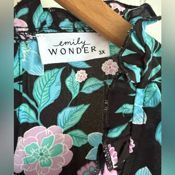 Emily Wonder Floral Ruffle Sleeve Women’s Teal Top Size 3X - Picture 2 of 5